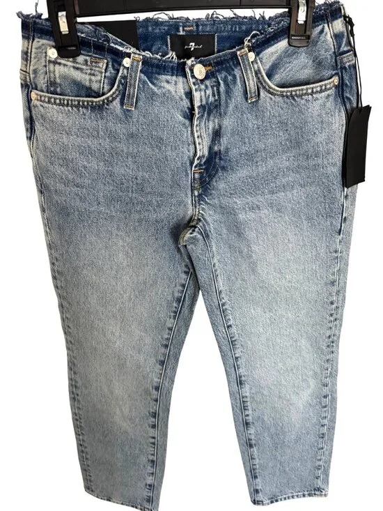 7 For All Man Kind Size 27 Low Cigarette Blue Erosion Jeans NWT $248 - Picture 15 of 15